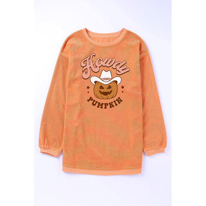Womens Orange-3 Howdy Pumpkin Halloween Graphic Corded Sweatshirt Image 3