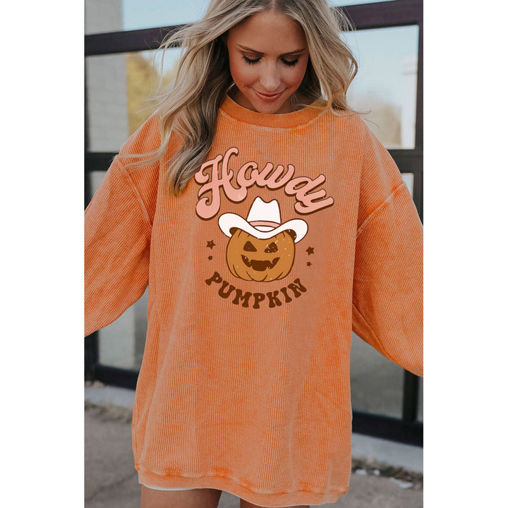 Womens Orange-3 Howdy Pumpkin Halloween Graphic Corded Sweatshirt Image 6