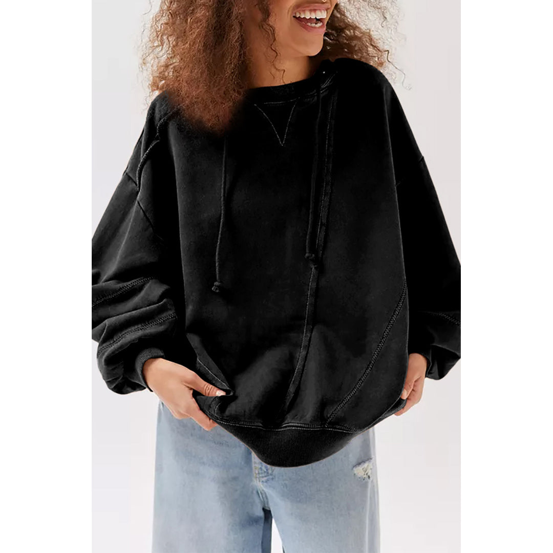 Womens Black Spliced Hoodie Sweatshirt Image 1