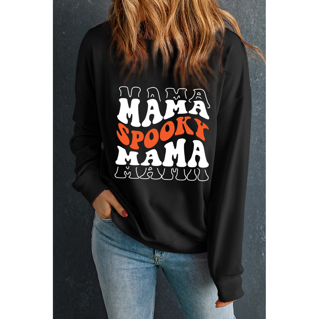Womens Black Spooky Mama Letter Graphic Halloween Sweatshirt Image 2
