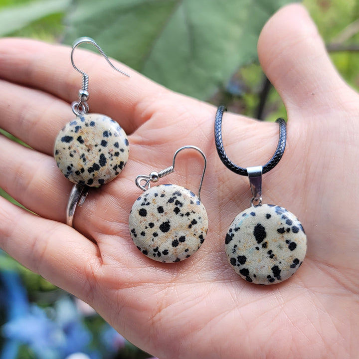 Dalmatian Jasper Stone Spotted Rock Energy Stone Tribal Vintage Ethnic Bohemian Cool Necklace and Earring Jewelry Sets Image 1