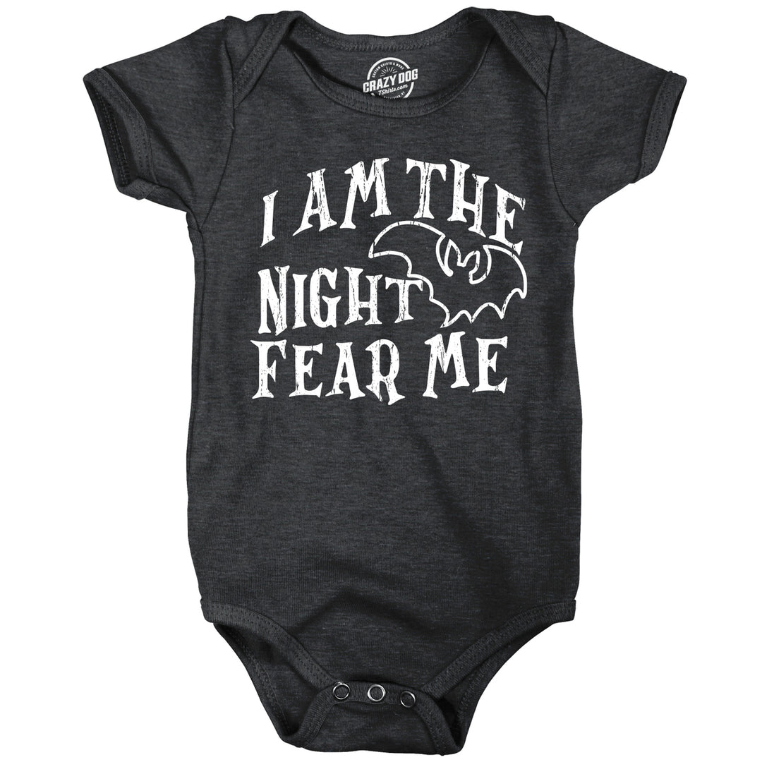 I Am The Night Fear Me Baby Bodysuit Funny Halloween Spooky Bat Jumper For Infants Image 1