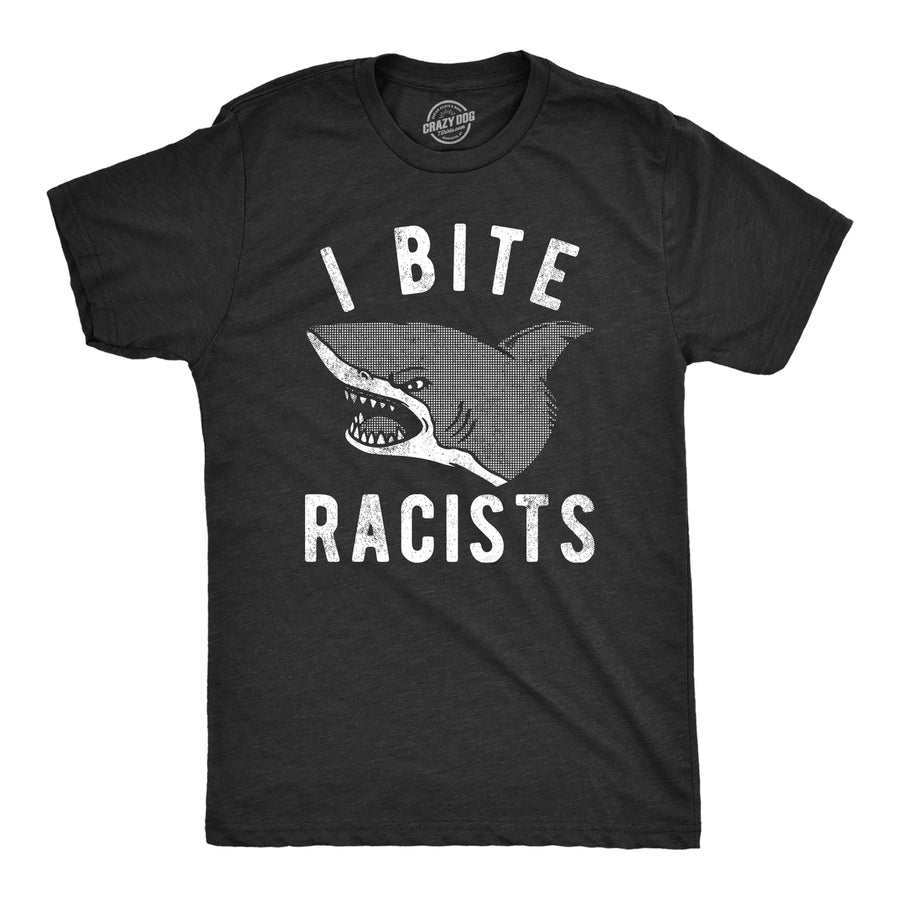 Mens I Bite Racists T Shirt Funny Shark Attack Anti Racist Tee For Guys Image 1