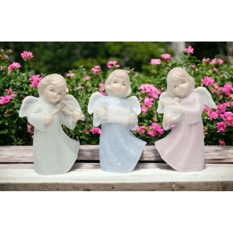 Ceramic Joyful Angels Figurines Set of 3 Baptism Image 1