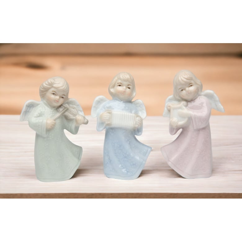 Ceramic Joyful Angels Figurines Set of 3 Baptism Image 2