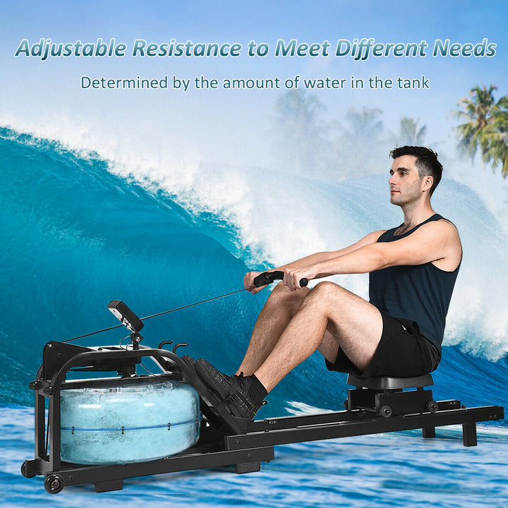 Health Fitness Water Rowing Machine Rower Adjustable Resistance Home Exercise Image 2