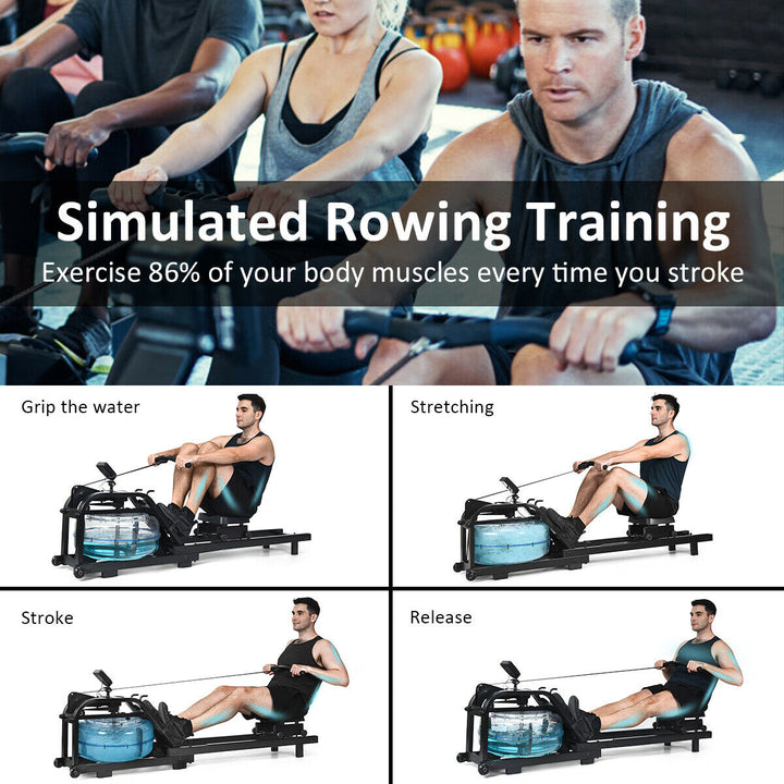 Health Fitness Water Rowing Machine Rower Adjustable Resistance Home Exercise Image 4