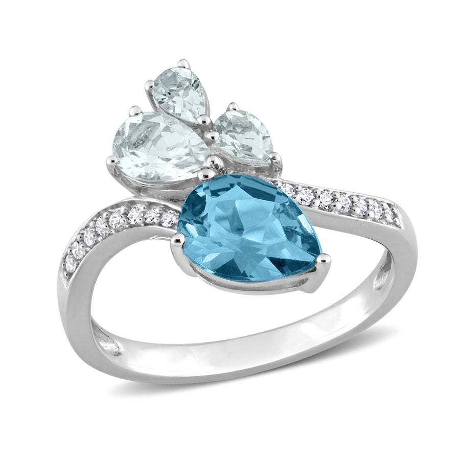 1.94 Carat (ctw) Blue Topaz and Aquamarine Ring in 14K White Gold with Diamonds Image 1