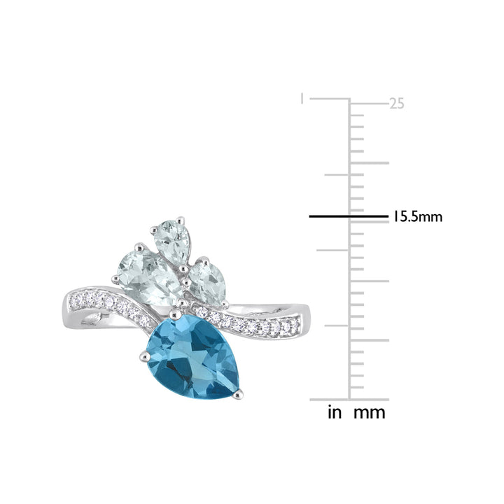 1.94 Carat (ctw) Blue Topaz and Aquamarine Ring in 14K White Gold with Diamonds Image 3