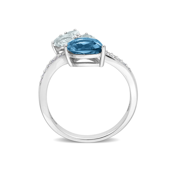 1.94 Carat (ctw) Blue Topaz and Aquamarine Ring in 14K White Gold with Diamonds Image 4