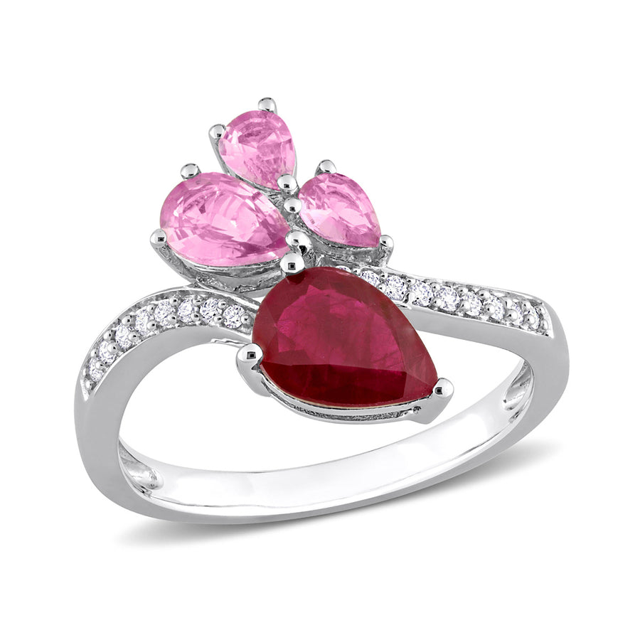 2.20 Carat (ctw) Ruby and Pink Sapphire Ring with Diamonds in 14K White Gold Image 1