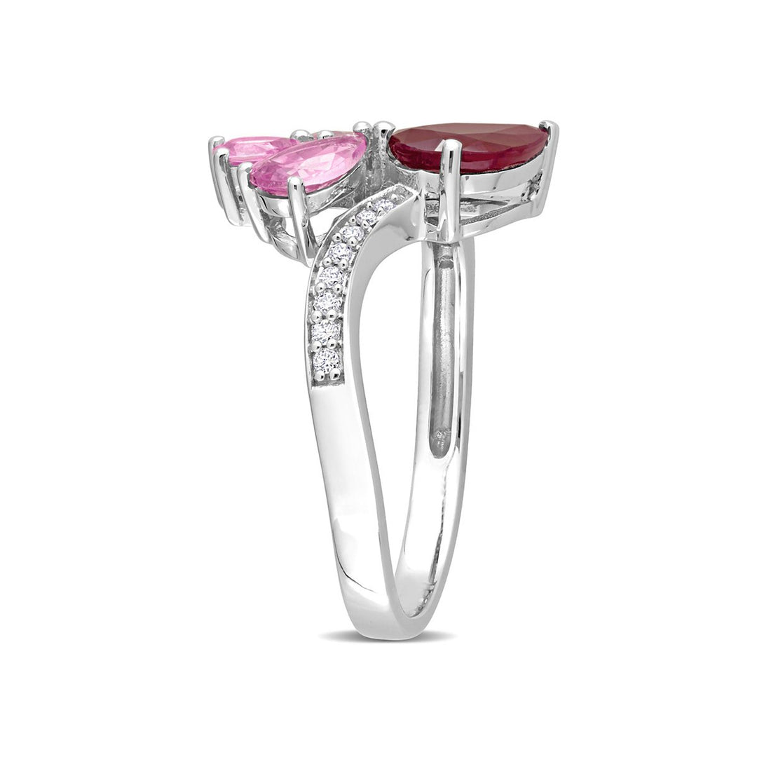 2.20 Carat (ctw) Ruby and Pink Sapphire Ring with Diamonds in 14K White Gold Image 2