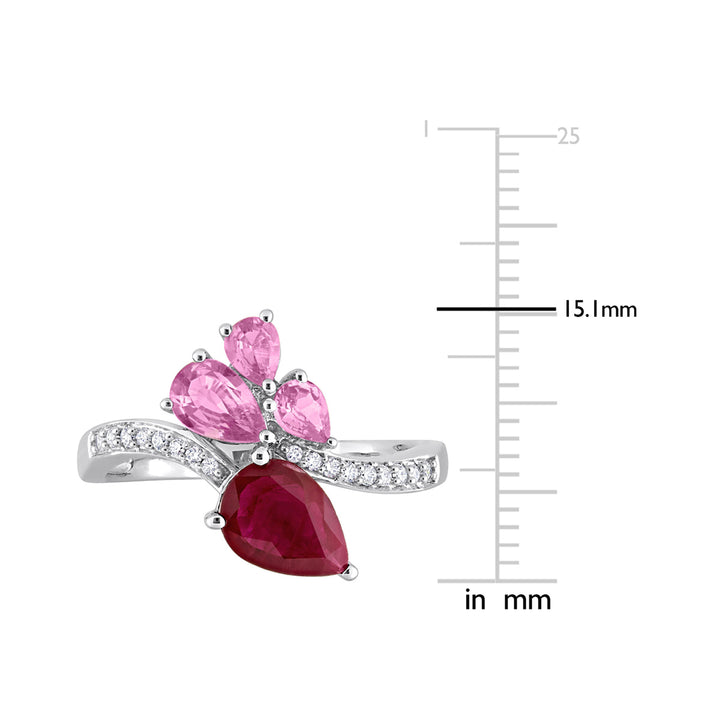 2.20 Carat (ctw) Ruby and Pink Sapphire Ring with Diamonds in 14K White Gold Image 3