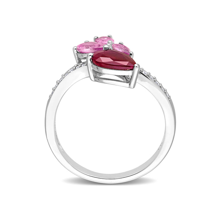 2.20 Carat (ctw) Ruby and Pink Sapphire Ring with Diamonds in 14K White Gold Image 4