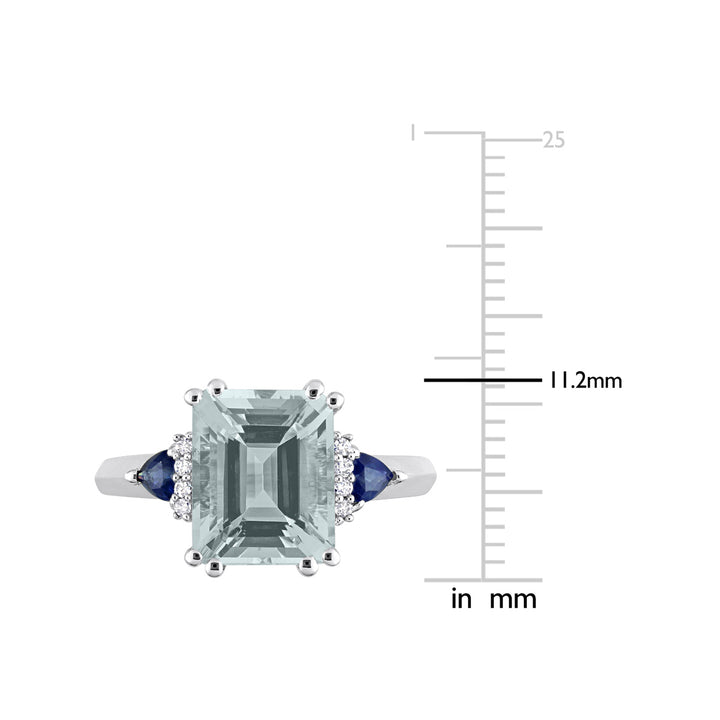 3.15 Carat (ctw) Aquamarine and Blue Sapphire Ring in 14K White Gold Image 3