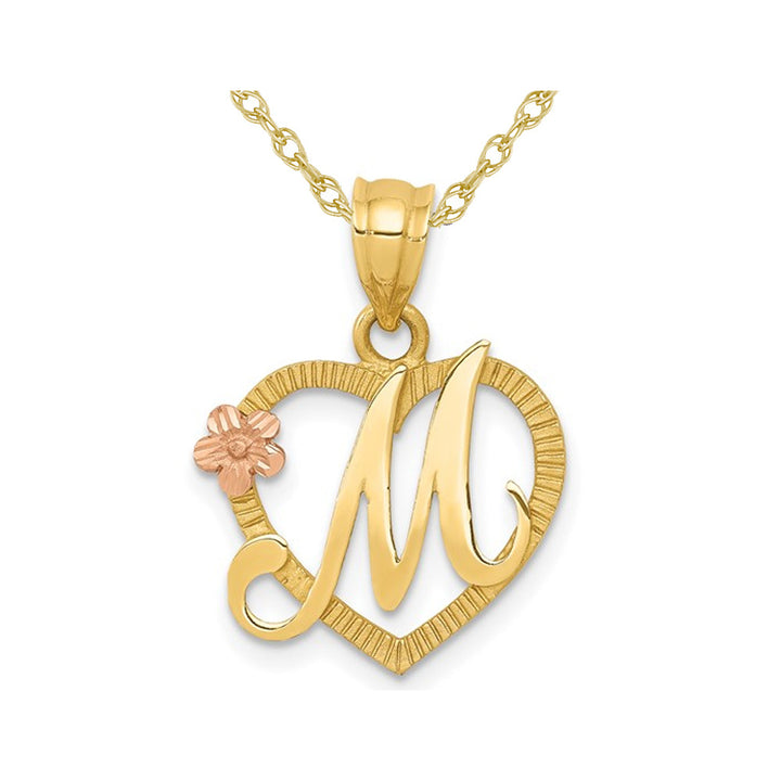 14K Yellow Gold Initial -M- Heart Necklace Pendant Charm with Chain Image 1