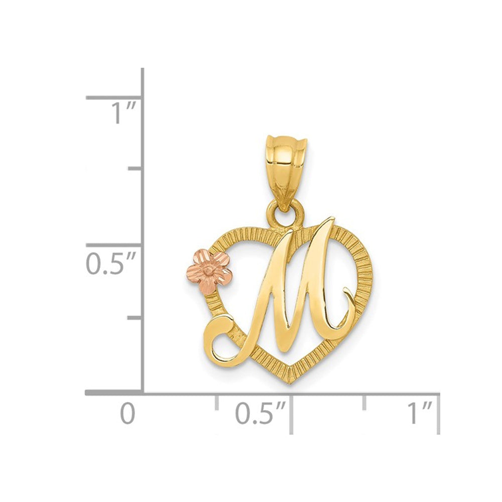 14K Yellow Gold Initial -M- Heart Necklace Pendant Charm with Chain Image 2