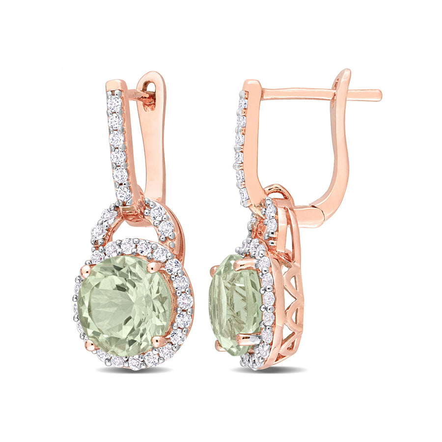 4.40 Carat (ctw) Green Quartz and White Topaz Dangle Earrings in Rose Sterling Silver Image 1