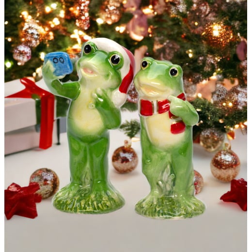 Ceramic Frog Couple Salt and Pepper Shakers Christmas Gift 4in Image 1