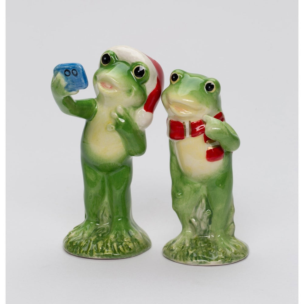 Ceramic Frog Couple Salt and Pepper Shakers Christmas Gift 4in Image 2