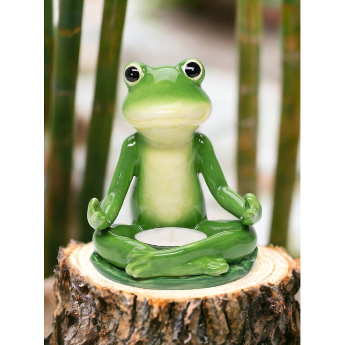 Ceramic Meditating Frog Tealight Candle Holder 4.375in Image 1