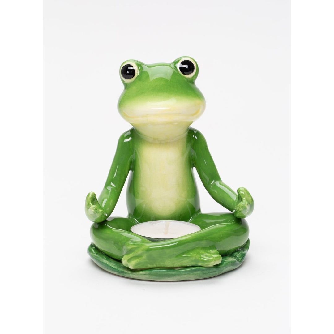 Ceramic Meditating Frog Tealight Candle Holder 4.375in Image 2