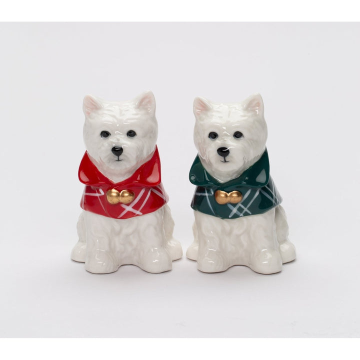 Ceramic Westie Dog Salt and Pepper Shakers Winter Cape Christmas Gift Image 2