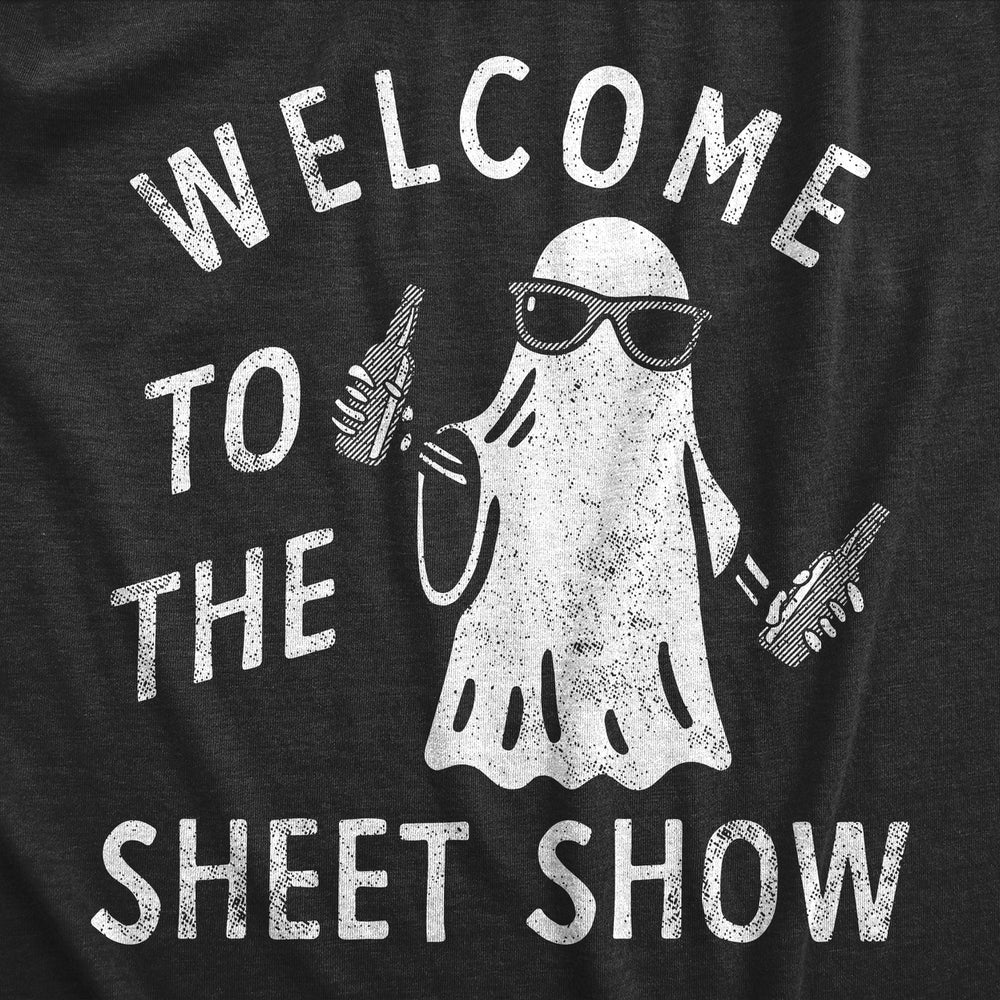 Womens Welcome To The Sheet Show T Shirt Funny Halloween Partying Bedsheet Ghost Tee For Ladies Image 2