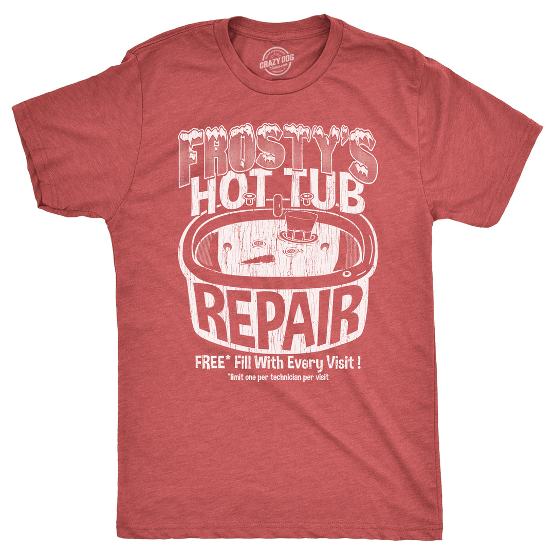 Mens Frostys Hot Tub Repair T Shirt Funny Xmas Season Snowman Service Joke Tee For Guys Image 1