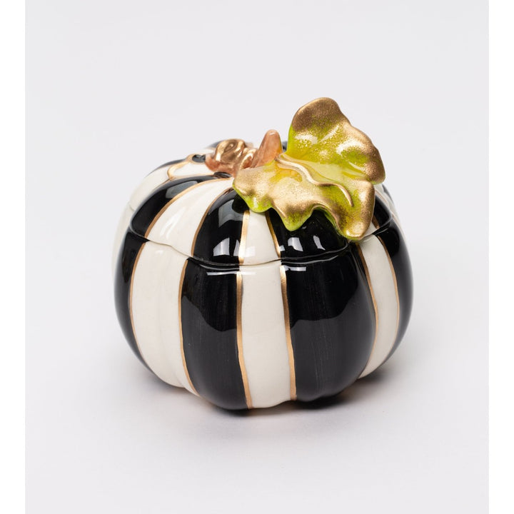 Ceramic Black and White Pumpkin Box Gift 3.5 Inch Kitchen Fall Halloween Image 2