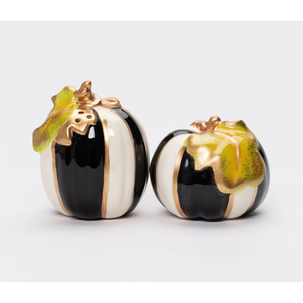 Ceramic Black and White Pumpkin Salt and Pepper Shakers Fall Image 2