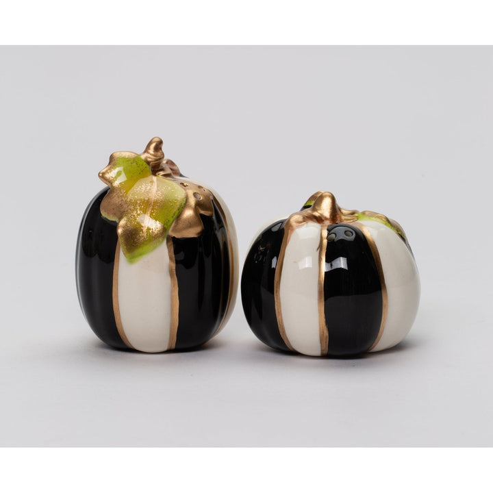 Ceramic Black and White Pumpkin Salt and Pepper Shakers Fall Image 3