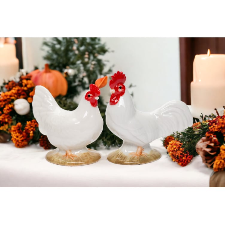 Ceramic White Rooster and Hen Salt and Pepper ShakersMomFarmhouse Kitchen DcorFall DcorThanksgiving Dcor Image 2