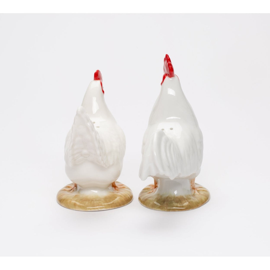 Ceramic White Rooster Hen Salt and Pepper Shakers Image 4