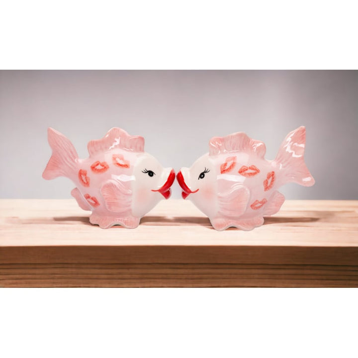 Ceramic Pink Fish Salt and Pepper Shakers 4 Inch Image 1