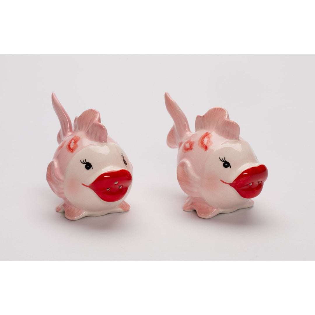 Ceramic Pink Fish Salt and Pepper Shakers 4 Inch Image 3