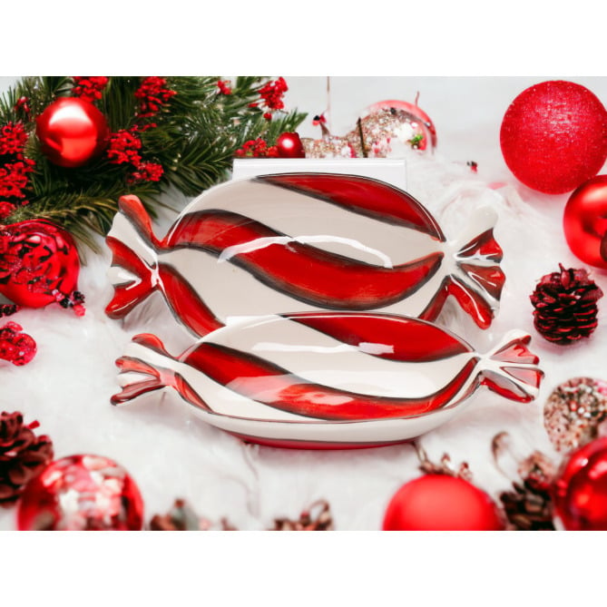 Ceramic Peppermint Dish Set of 2 7.75x4x1 Elegant Kitchen and Image 1