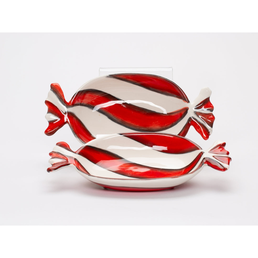 Ceramic Peppermint Dish Set of 2 7.75x4x1 Elegant Kitchen and Image 2