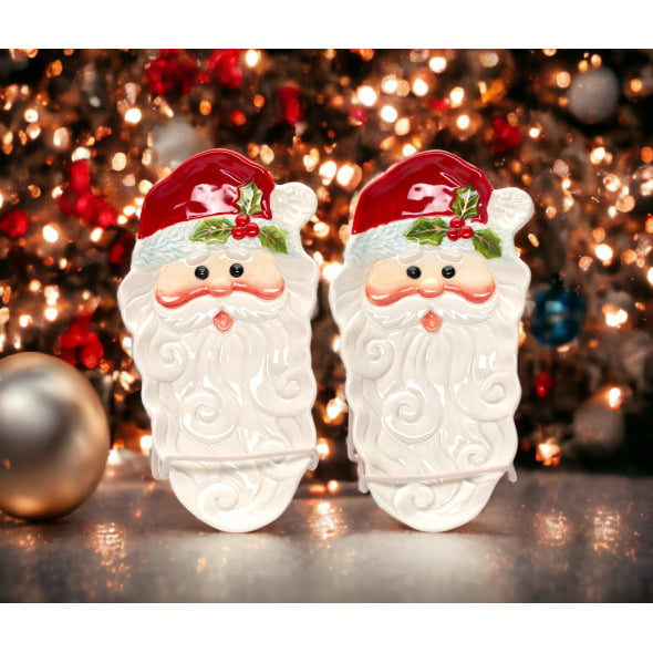 Ceramic Santa Candy Dish Spoon Rest Set of 2 Christmas Gift Image 1