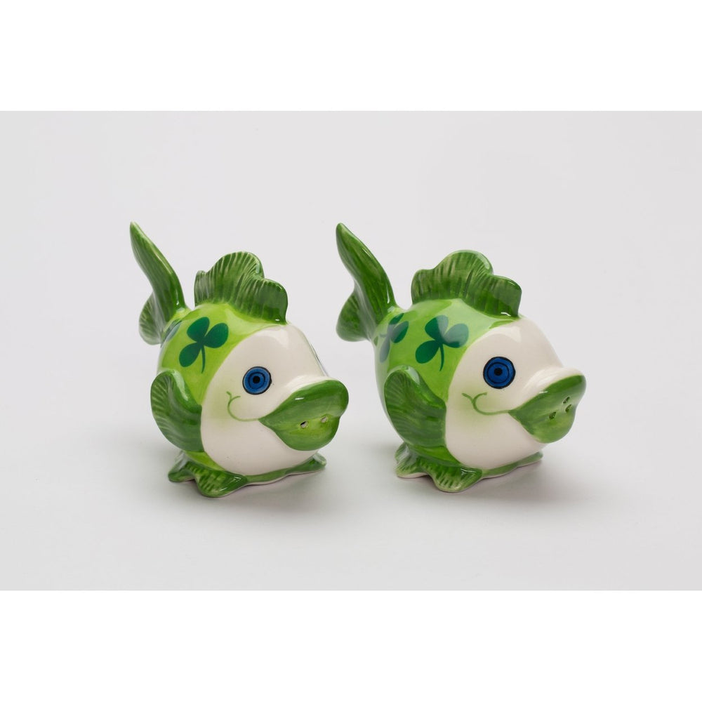 Ceramic Fish Salt and Pepper Shakers Green 4in St Patricks Day Image 2