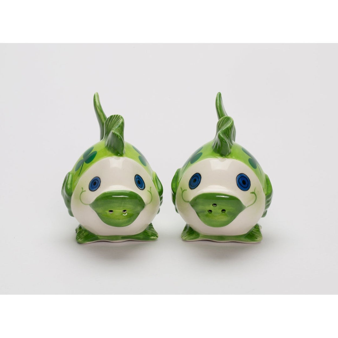 Ceramic Fish Salt and Pepper Shakers Green 4in St Patricks Day Image 3