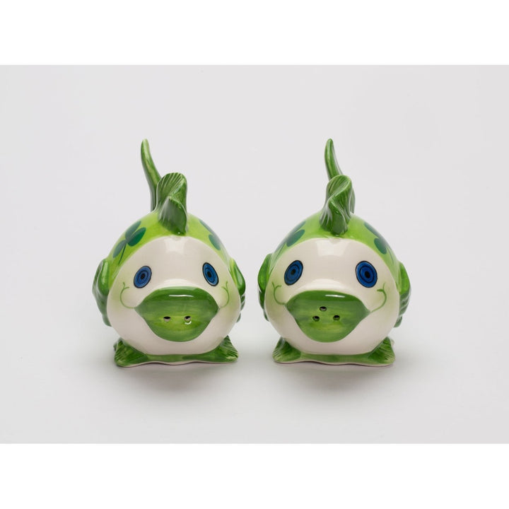 Ceramic Fish Salt and Pepper Shakers Green 4in St Patricks Day Image 3