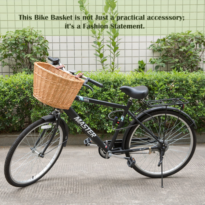 Vintiquewise Wicker Front Bike Baskets Universal Handlebar Mount for All Bikes and agesIdeal for Beach Image 2