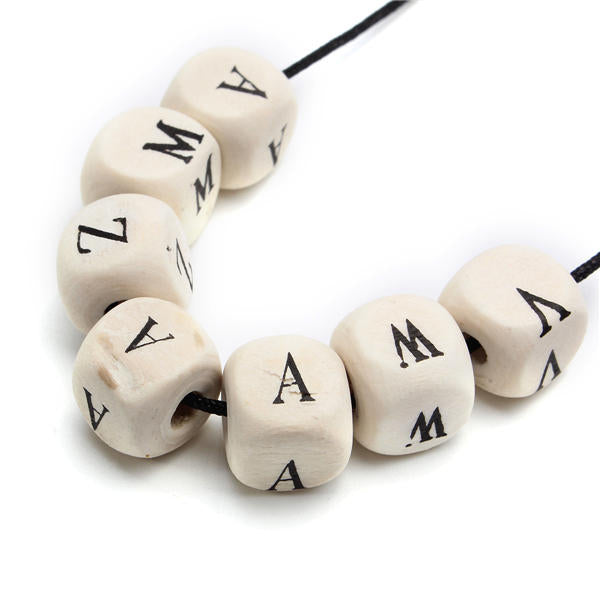 100Pcs Natural Mixed Wooden Alphabet Letter Cube Craft Charms Beads 10mm Image 1