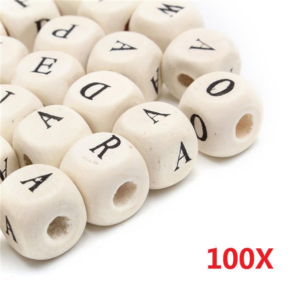 100Pcs Natural Mixed Wooden Alphabet Letter Cube Craft Charms Beads 10mm Image 3
