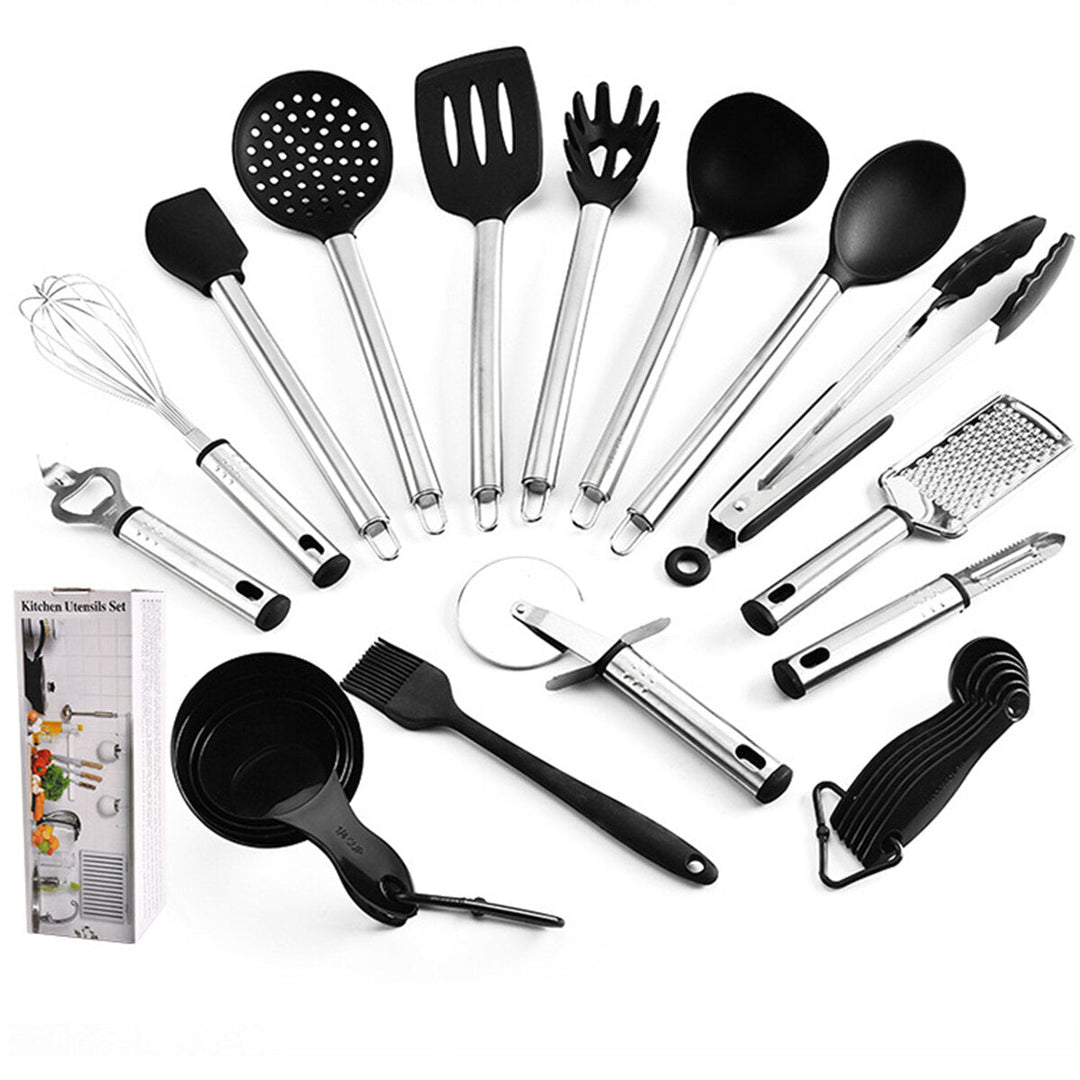 23pcs Steel Handle Silicone Non-Stick Pan Spoon Utensils Kitchenware Cookware Image 2