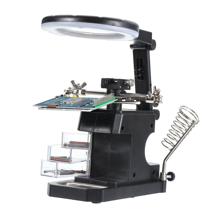 3X,4.5X,25X Soldering Iron Stand Holder Table Magnifier Illuminated Magnifying Glass Third Hand Magnifier with LED Image 2