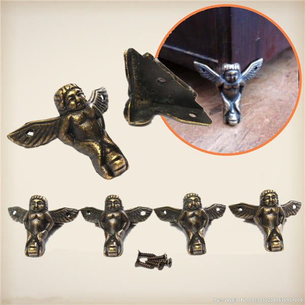 4Pcs Antique Brass Jewelry Chest Wood Box Decoration Feet Leg Corner Protector With Screws Image 1