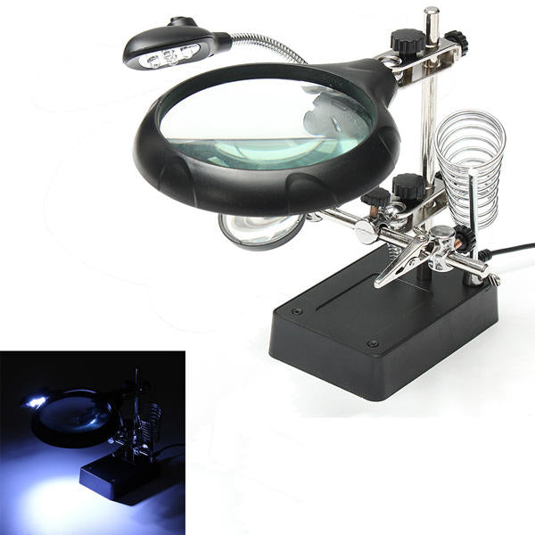 5 LED Light Magnifier Magnifying Glass Helping Hand Soldering Stand with 3 Lens Image 1