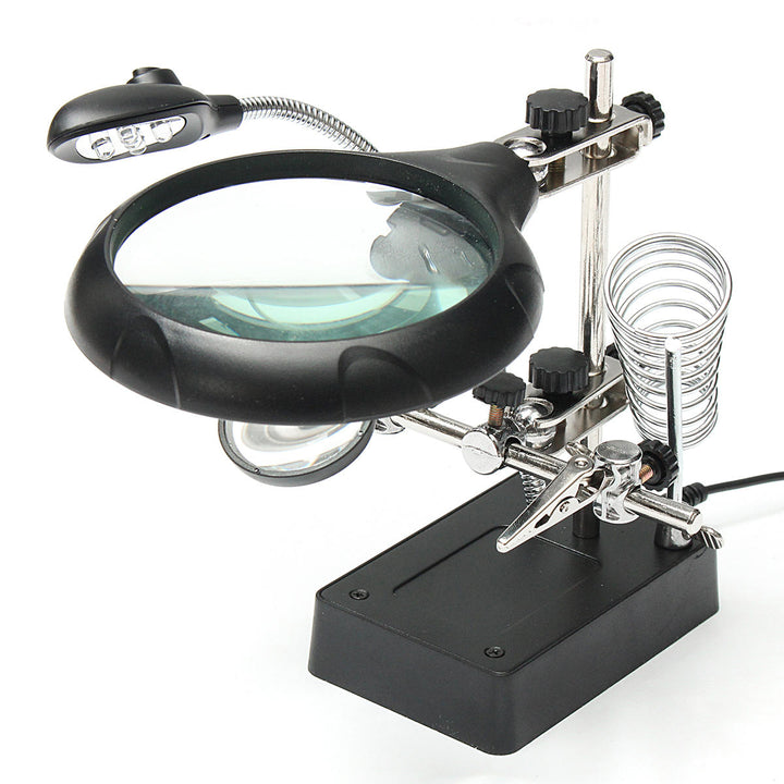 5 LED Light Magnifier Magnifying Glass Helping Hand Soldering Stand with 3 Lens Image 2